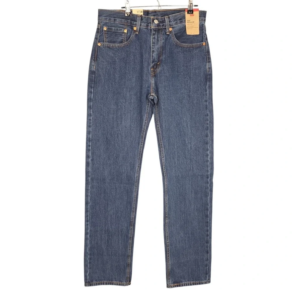 Levis 505 Regular Fit Jeans Mens 32x34 Blue Straight Leg Medium Wash Denim NEW